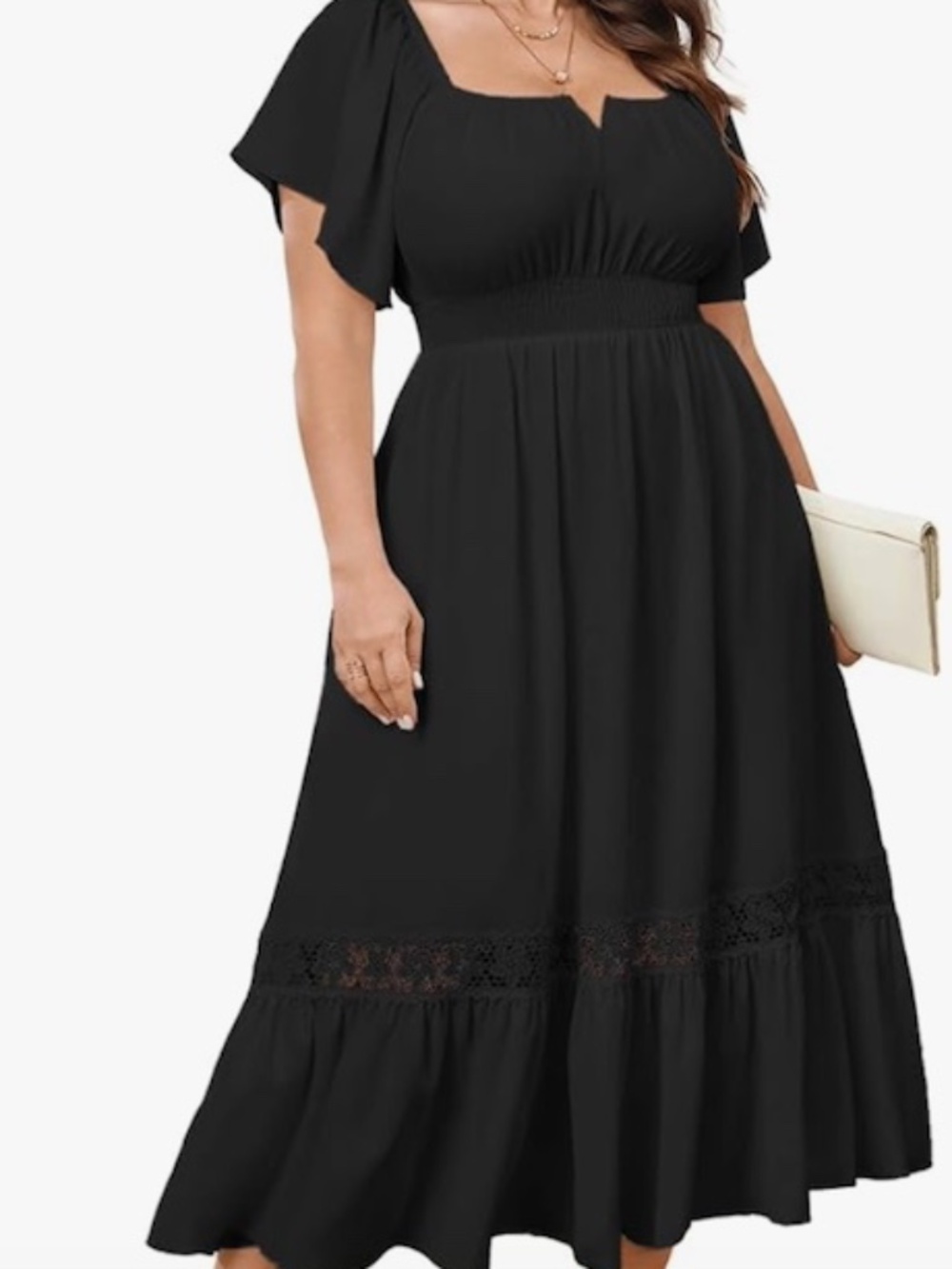 NWT! Women's Black Square Neck Boho Maxi Dress 2XL